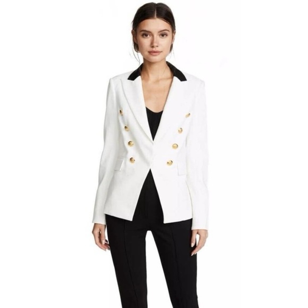 Veronica Beard White Jack Riding Jacket Dickey Gold Button Blazer Size 6